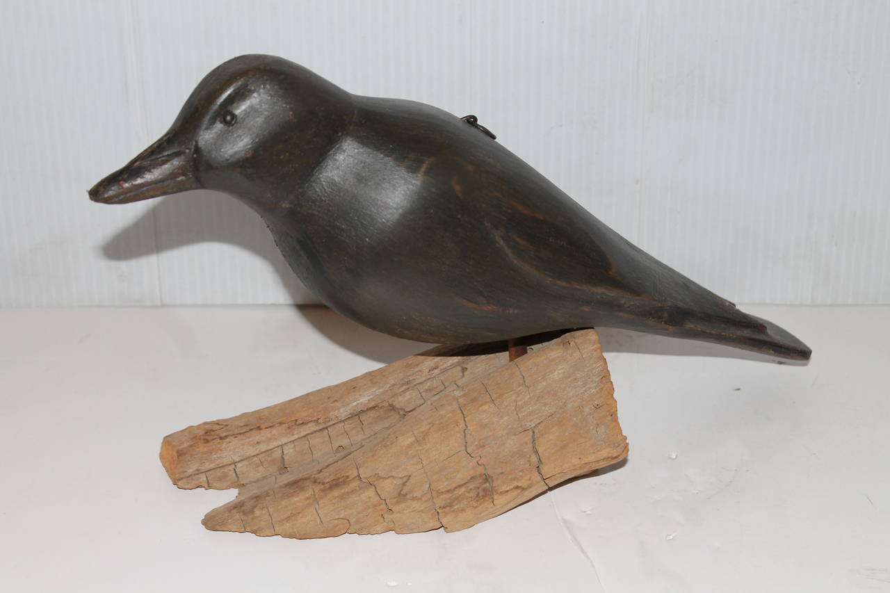 Adirondack 20th Century Folk Art Hand-Carved and Painted Crow on Stand