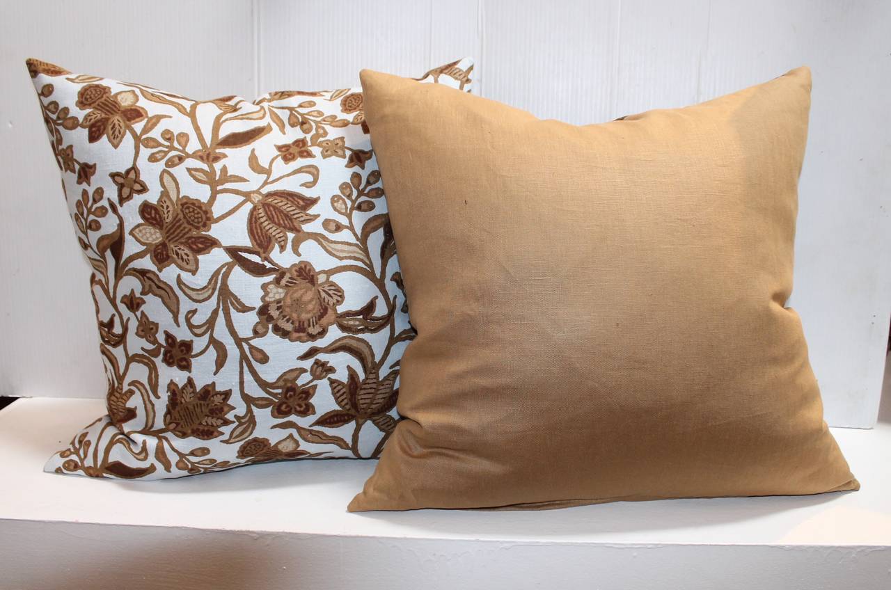 American Pair of Stenciled on Linen Pillows