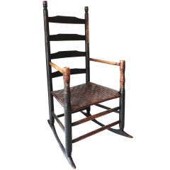 18thc Original Dark Green Ladder Back Chair From New England