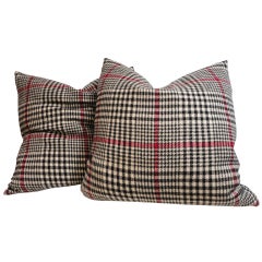 Vintage Pair of Houndstooth Plaid Blanket Pillows