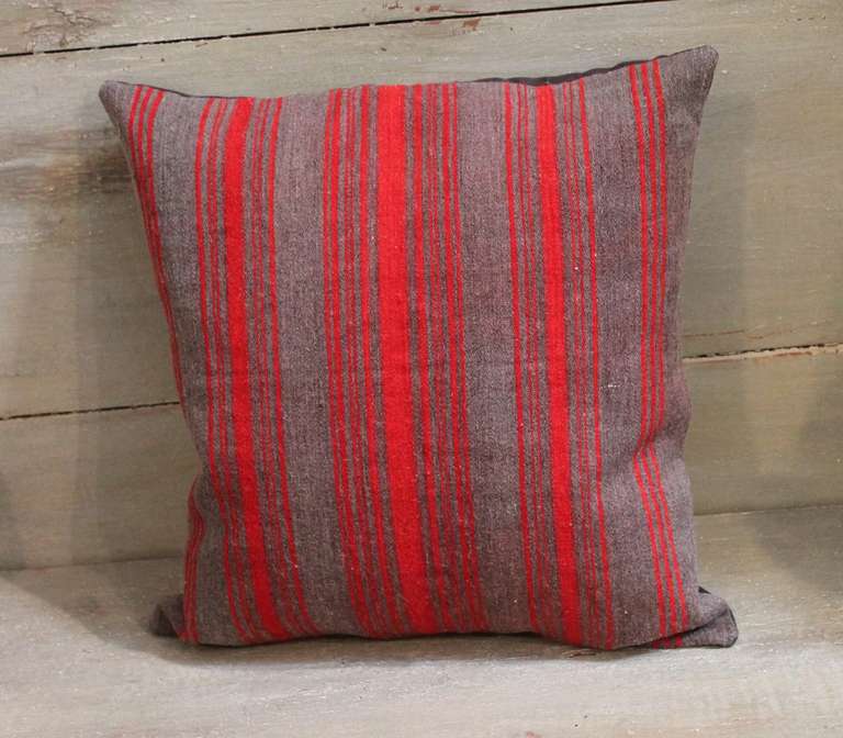 Down Pair of Late 19th Century Brown and Red Striped Pillows