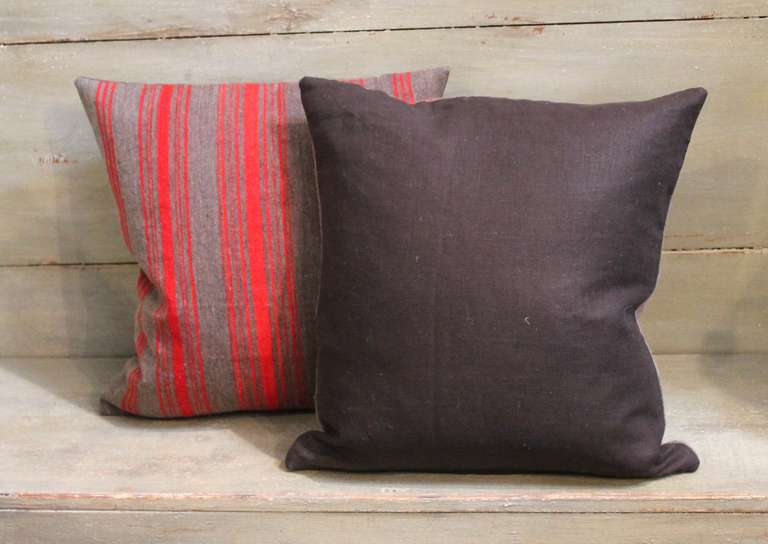 Pair of Late 19th Century Brown and Red Striped Pillows 1