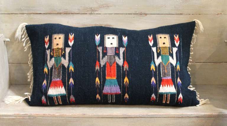 American Fanciful Yeibechai Navajo Woven Bolster Pillow