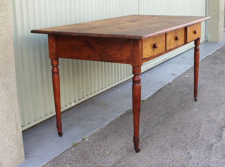 American 19th Century New England  Three Drawer Farm Table/Desk