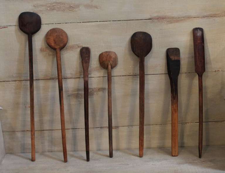 19th Century Hand Carved Dough Bowl with Seven Wood Spoons 2