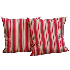 19th Century Fantastic Pair of Red and Tan Ticking Pillows 10