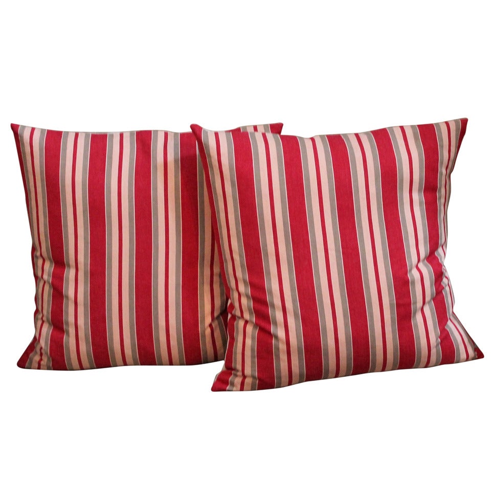 19th Century Fantastic Pair of Red and Tan Ticking Pillows For Sale