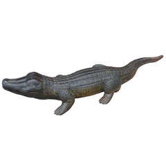 Monumental 19th Century Cast Iron Original Painted  Sculptural Alligator