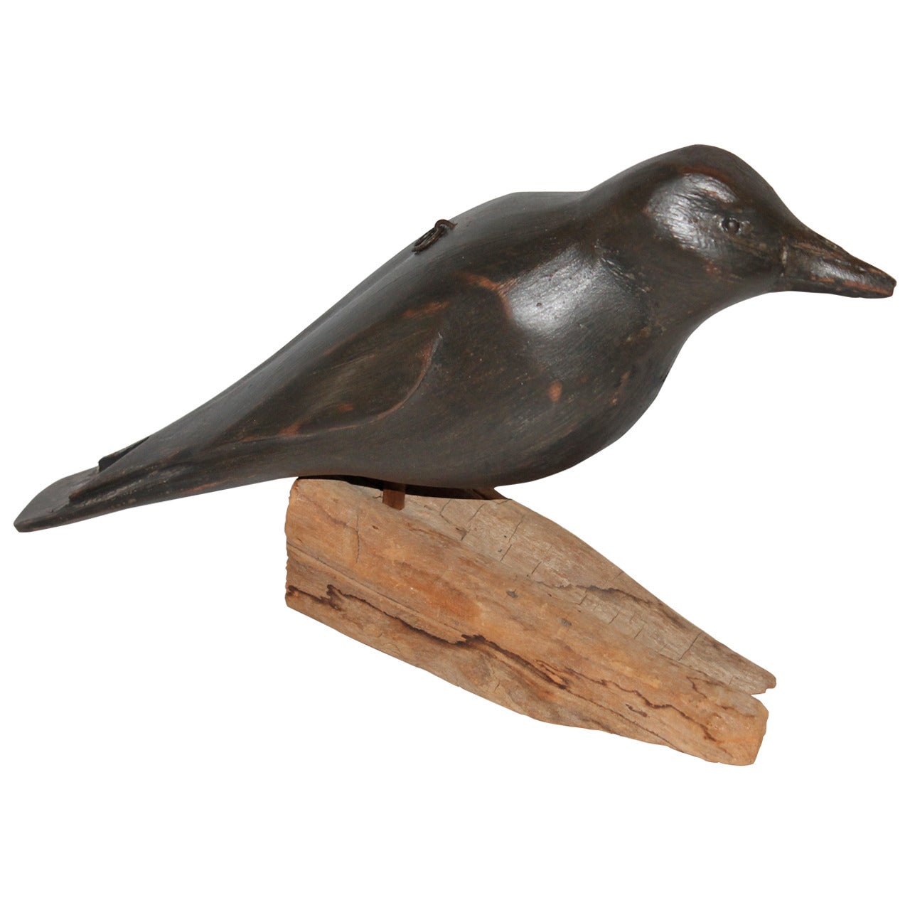 20th Century Folk Art Hand-Carved and Painted Crow on Stand