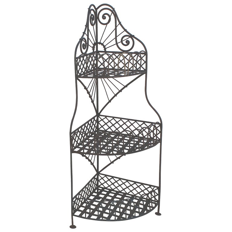 Early 20th Century Spanish Looking Iron Corner ThreeTier Shelf For