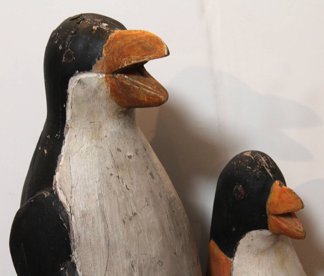 Adirondack Pair of Folk Art Carved and Painted Penguins