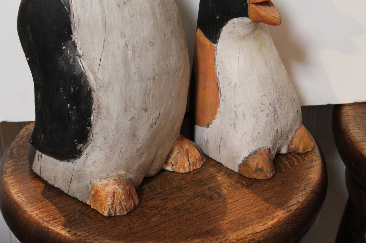 American Pair of Folk Art Carved and Painted Penguins