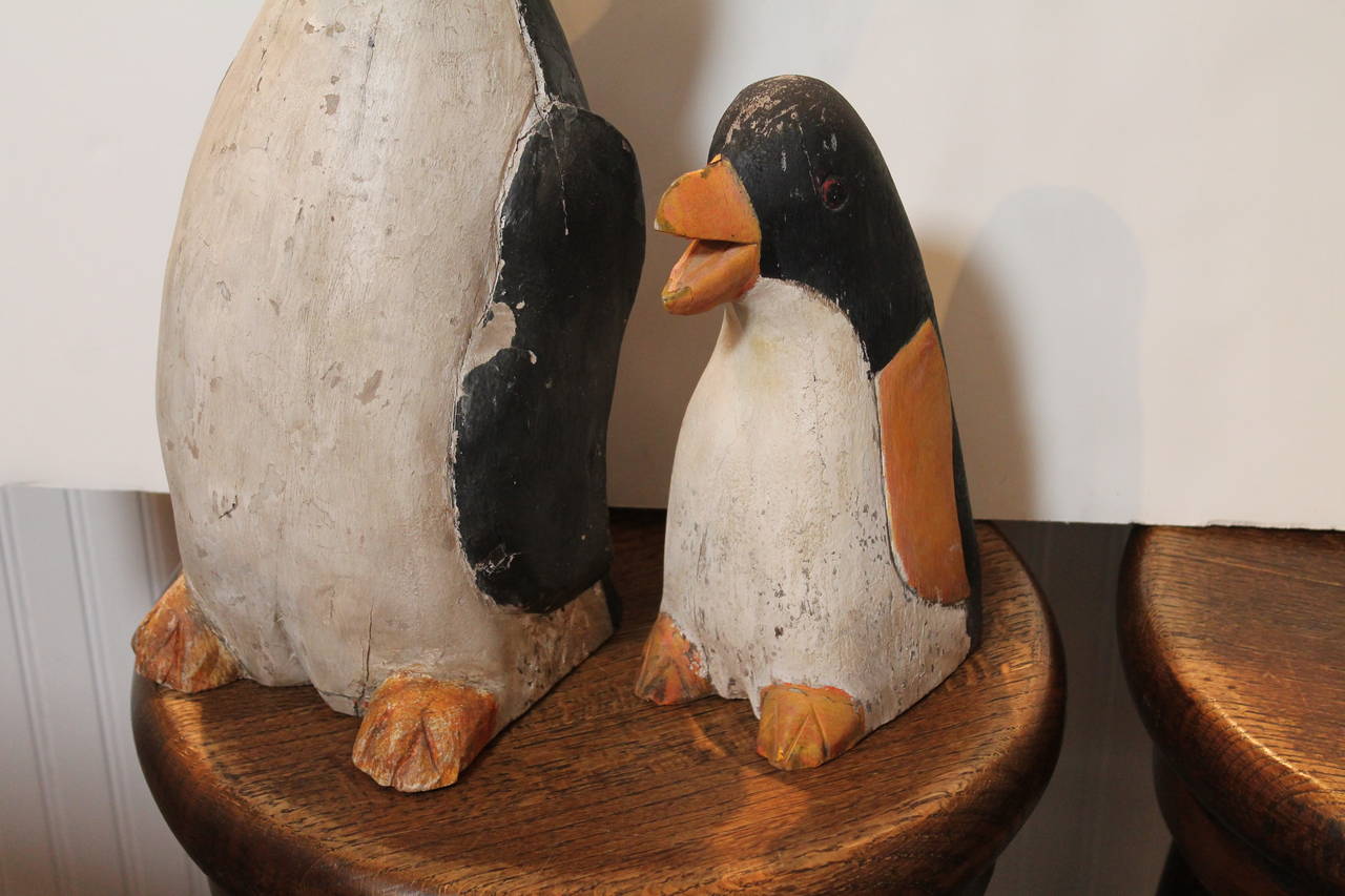 20th Century Pair of Folk Art Carved and Painted Penguins