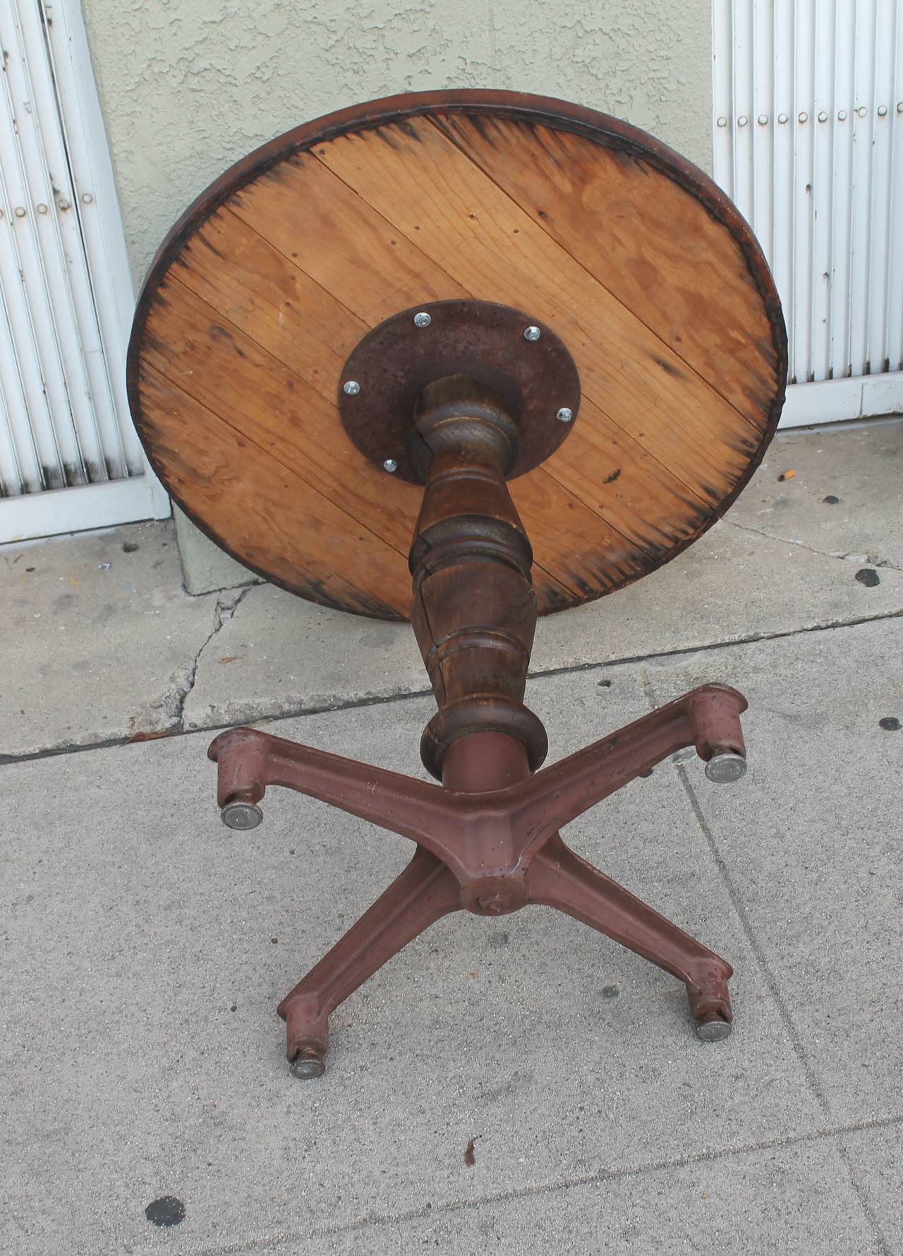 Rustic 19th Century Industrial Gaming Table with a Leather Top In Distressed Condition In Los Angeles, CA