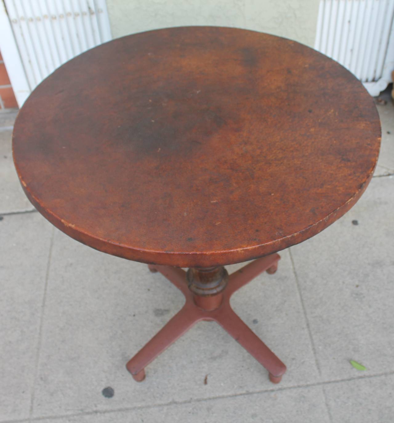 Wood Rustic 19th Century Industrial Gaming Table with a Leather Top
