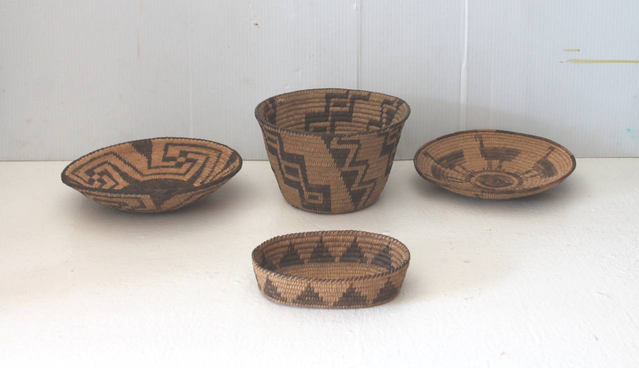 This group of four early Pima Indian baskets are in fantastic condition and look great together. The largest basket is 6