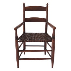 19th c. Original Natural Surface Armchair with Woven Leather Seat