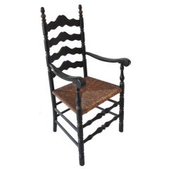 19th c. Original Black Painted Ladder Back Armchair from New England