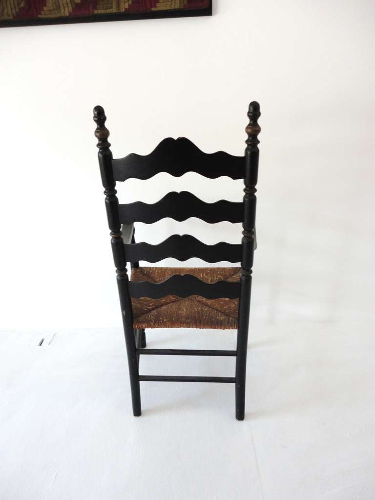 20th Century 19th c. Original Black Painted Ladder Back Armchair from New England