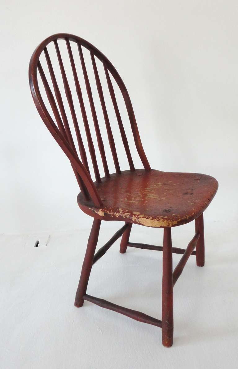 19thc Original salmon painted  Windsor  from New England . This balloon back Windsor is in wonderful condition with a fantastic undisturbed surface.The chair is very sturdy and has a wonderful patina.The feet have honest wear and yet  the chair has 