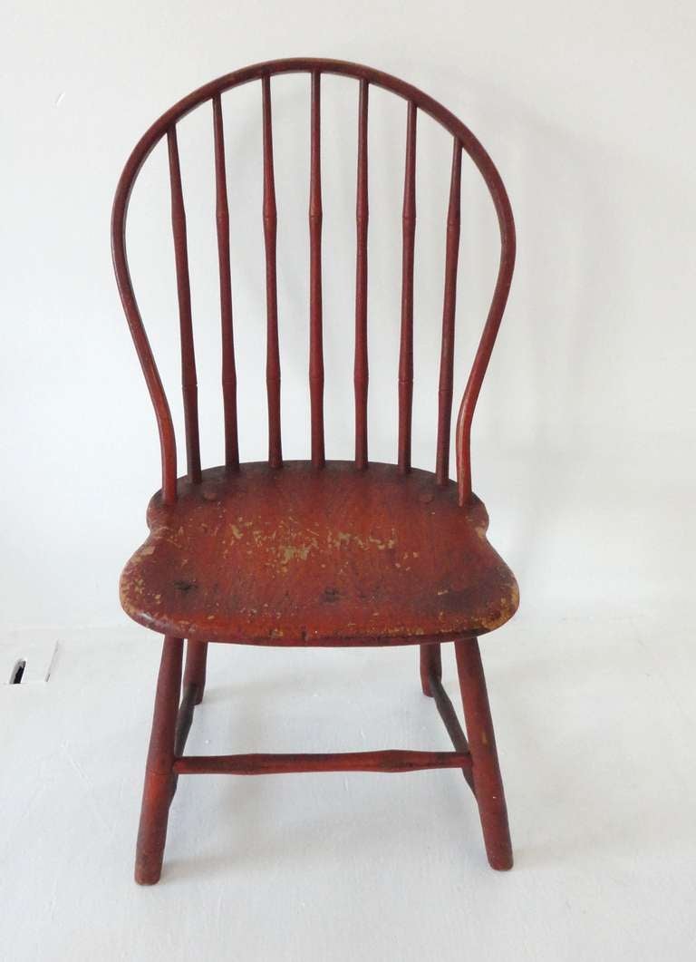 American Fantastic Original  Salmon Painted 19thc Windsor Chair