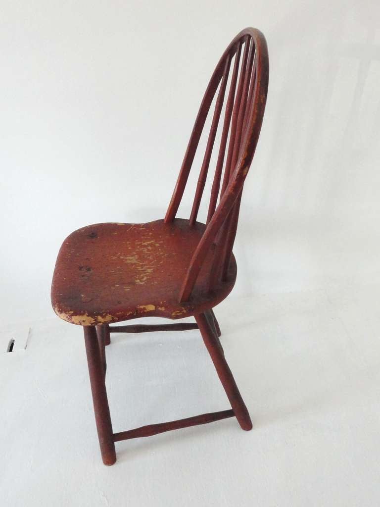 Fantastic Original  Salmon Painted 19thc Windsor Chair In Distressed Condition In Los Angeles, CA