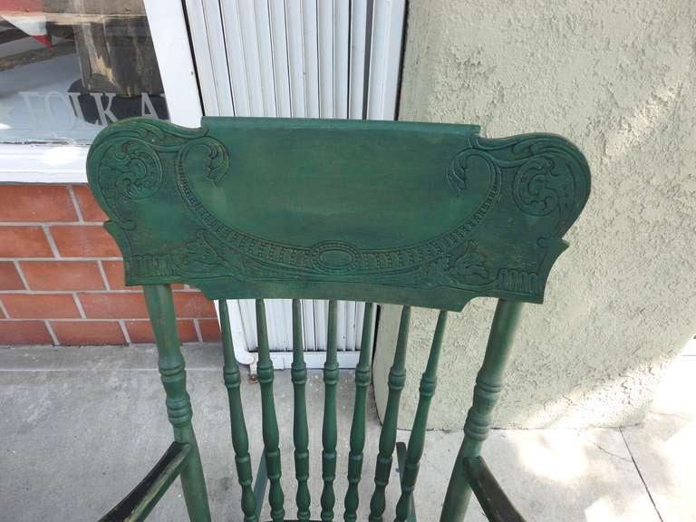 American 19thc Original Green Rustic Pressed Back Rocking Chair