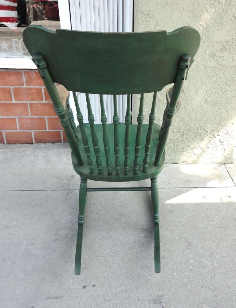 Mid-20th Century 19thc Original Green Rustic Pressed Back Rocking Chair