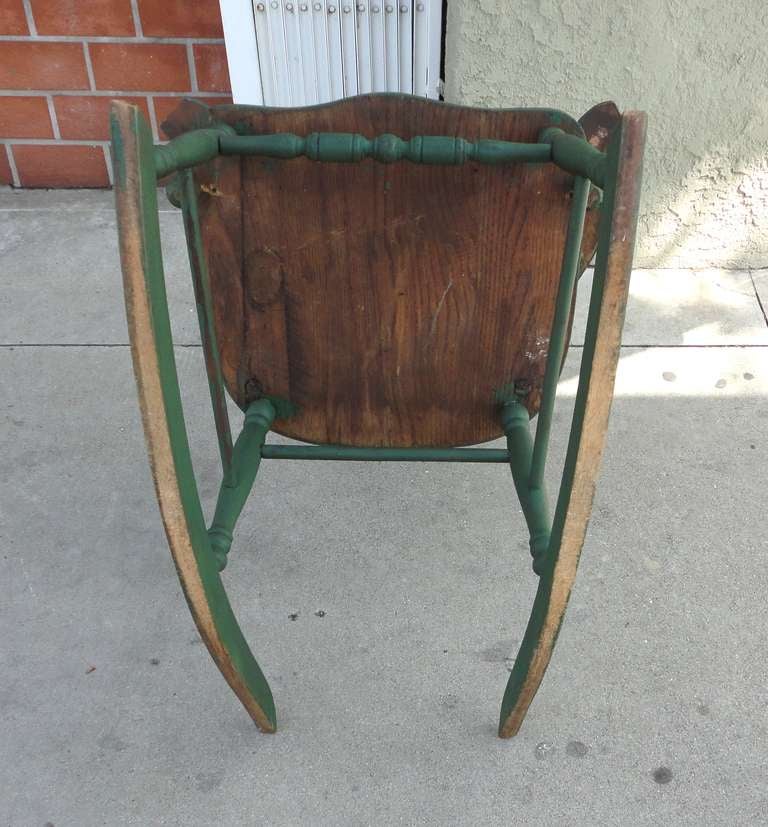 19thc Original Green Rustic Pressed Back Rocking Chair 1