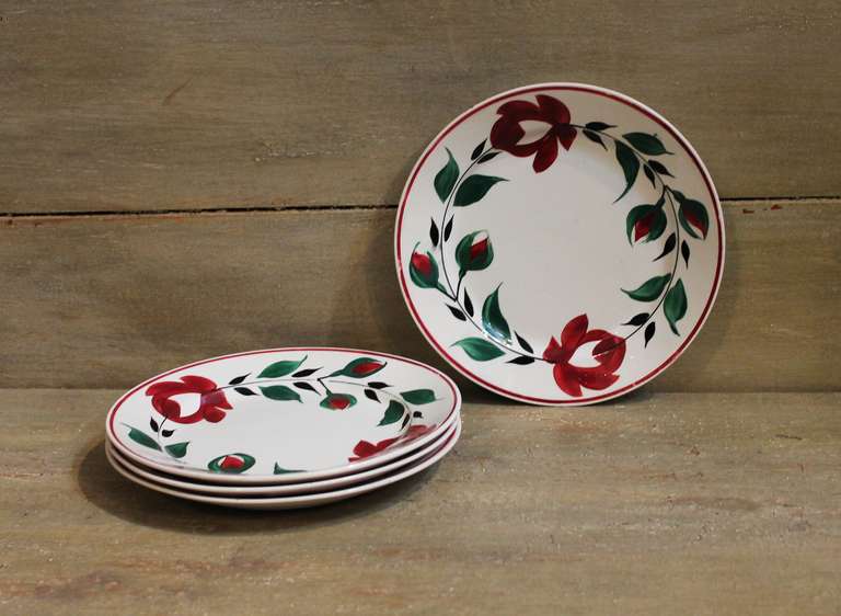 This set of four 19th century English Adams Rose plates are hand painted and in mint condition.  The plates are 9