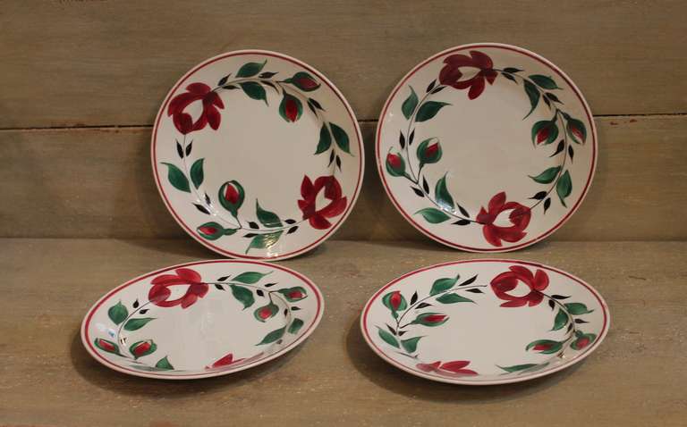 English Set of Four 19th Century Hand Painted Adams Rose Plates