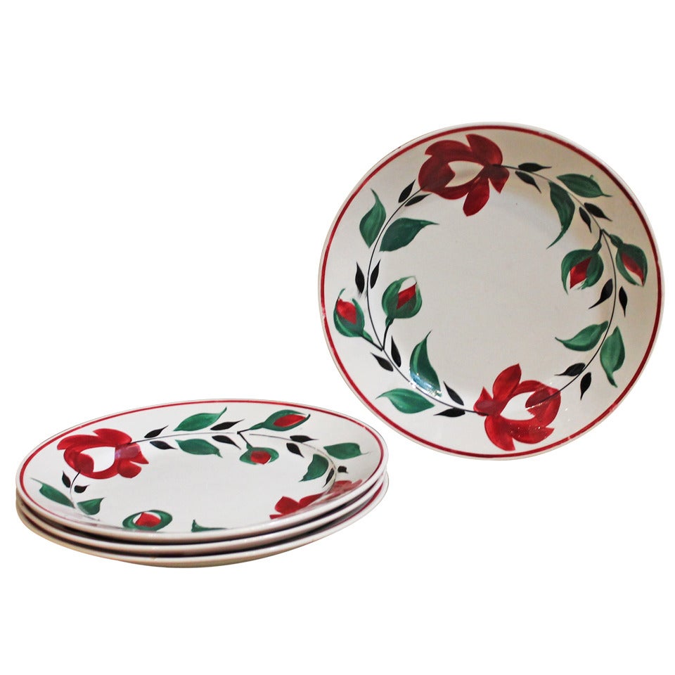 Set of Four 19th Century Hand Painted Adams Rose Plates