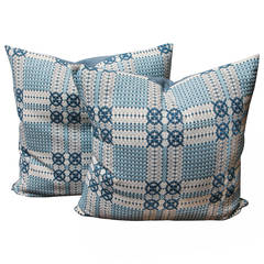 19th Century Woven Jacquard Coverlet Pillows