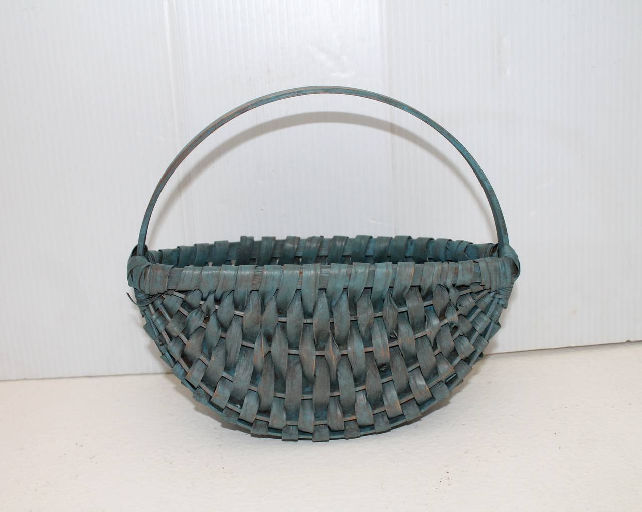 American 19th Century Original Robin Egg Blue Painted Half Basket