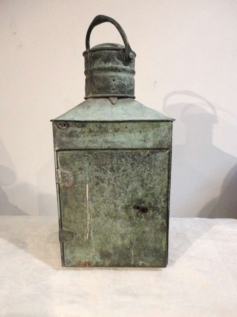 20th Century 19th Century Copper Carriage or Ship Lantern with Original Glass 