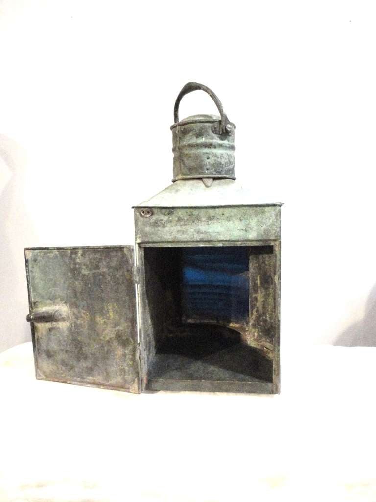 19th Century Copper Carriage or Ship Lantern with Original Glass  1