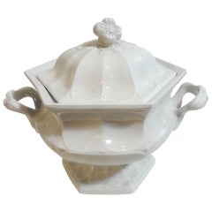 19th Century English Ironstone Serving Tureen with Floral Handles & Fin