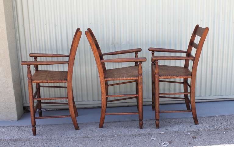 Set of Three Early 20th Century Original Surface Highback Barstools In Excellent Condition In Los Angeles, CA