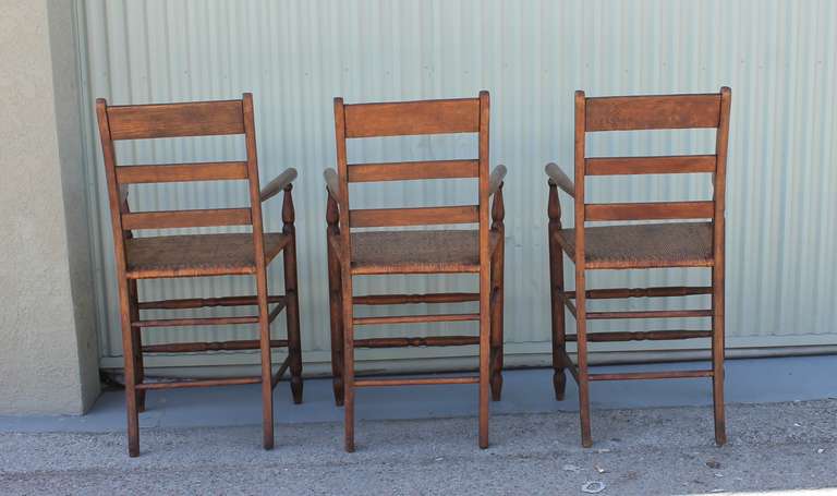 Oak Set of Three Early 20th Century Original Surface Highback Barstools