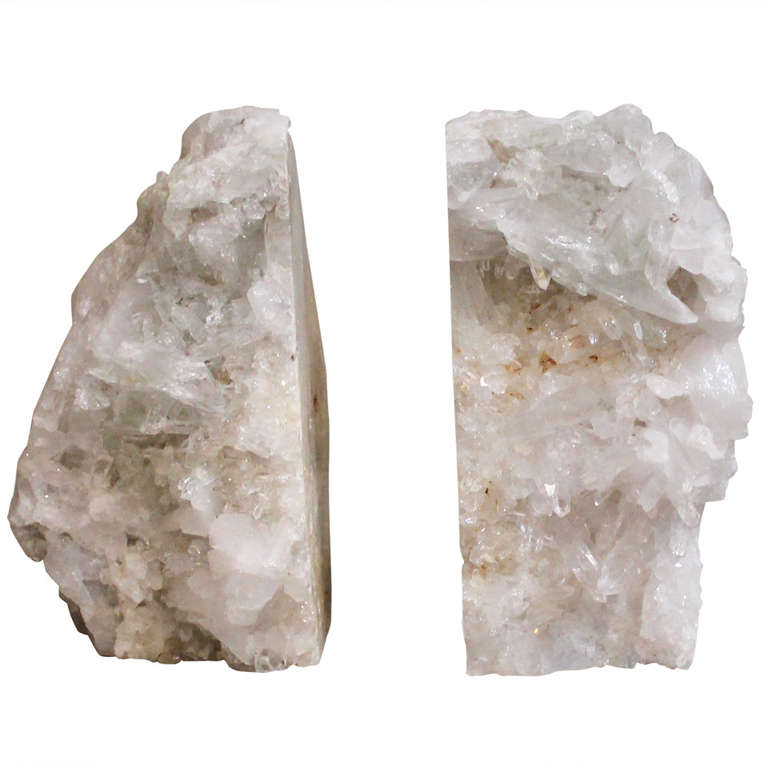 Monumental White Quartz Crystal Bookends at 1stdibs