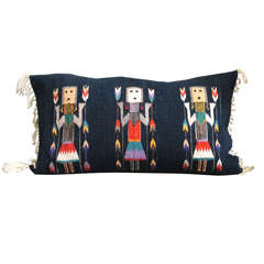 Vintage Fanciful Yeibechai Navajo Woven Bolster Pillow