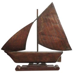 Vintage Fantastic 19th Century Handmade Sailboat Weathervane on Wood Mount
