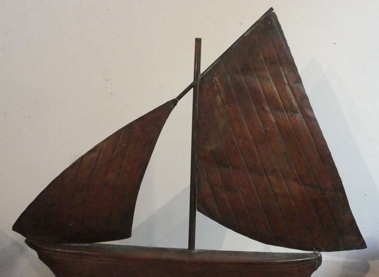 American Fantastic 19th Century Handmade Sailboat Weathervane on Wood Mount