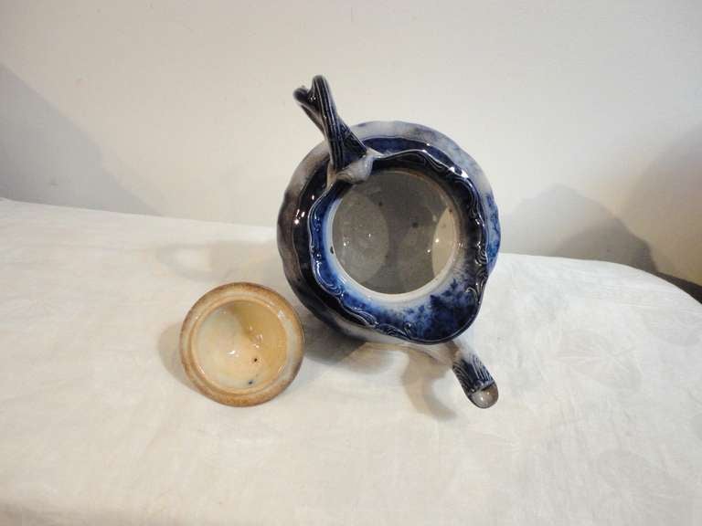 English 19th Century Flow Blue Rare India Pattern Tea Pot For Sale