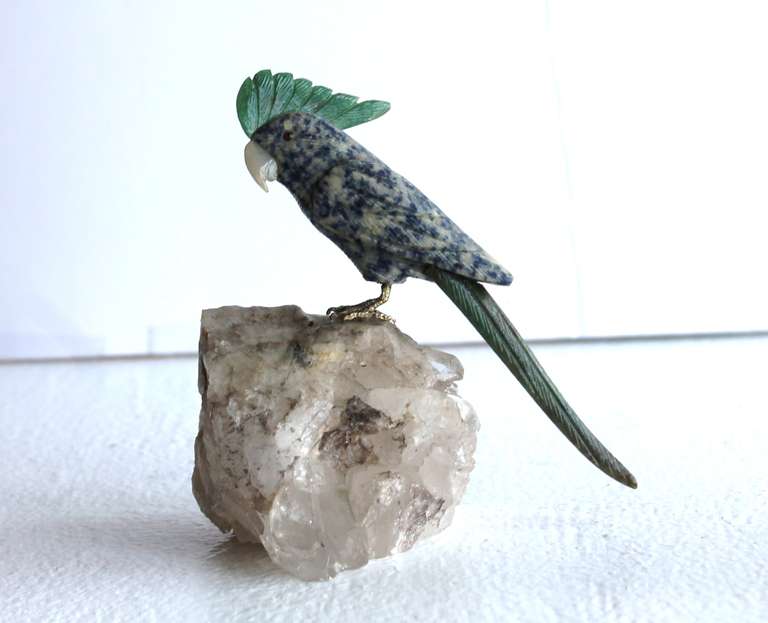 Unknown Sodalite and Jadeite Hand Sculpted Gemstone Cocatoo
