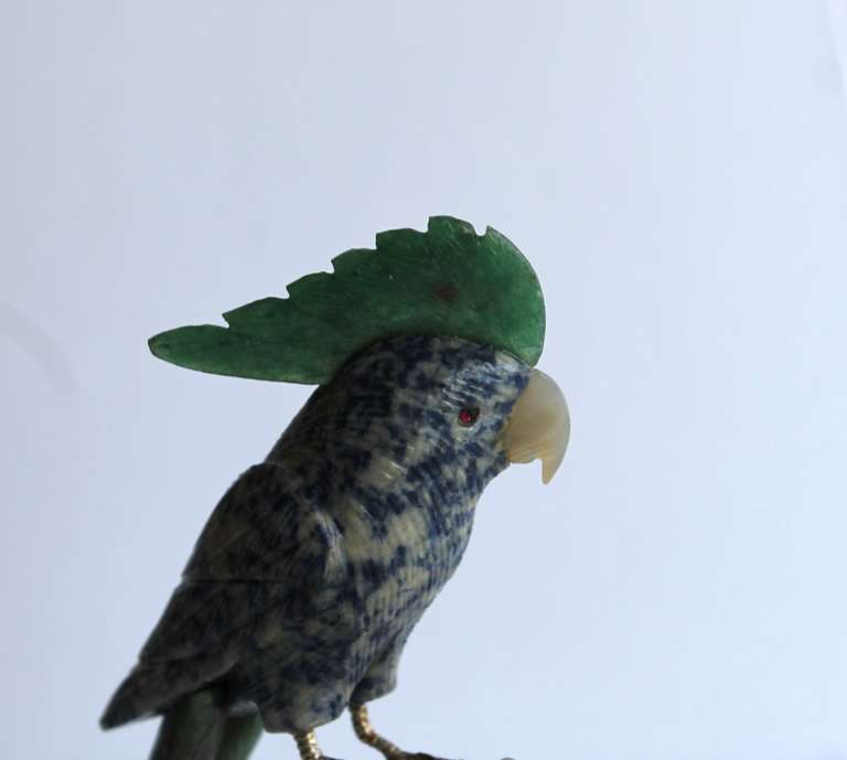 Sodalite and Jadeite Hand Sculpted Gemstone Cocatoo 1
