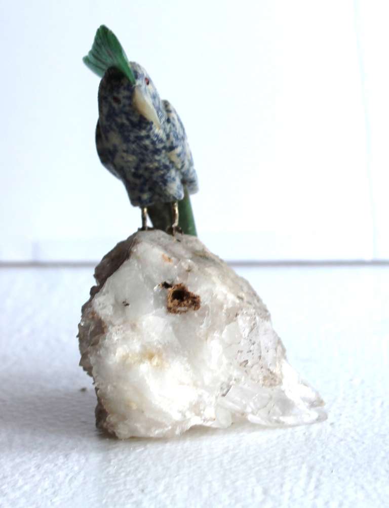 Sodalite and Jadeite Hand Sculpted Gemstone Cocatoo 2