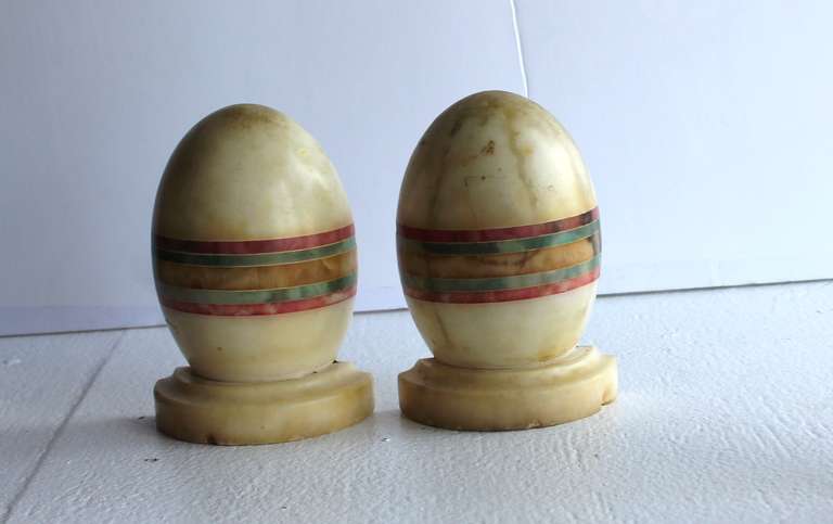 Early Italian Marble Oval Egg Shaped Bookends 1