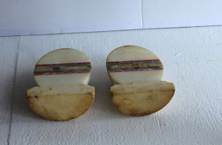 Early Italian Marble Oval Egg Shaped Bookends 2