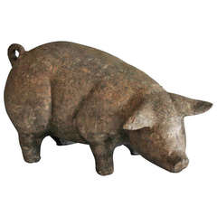 Scupltural Paper Mache over Pottery Folk Art Pig